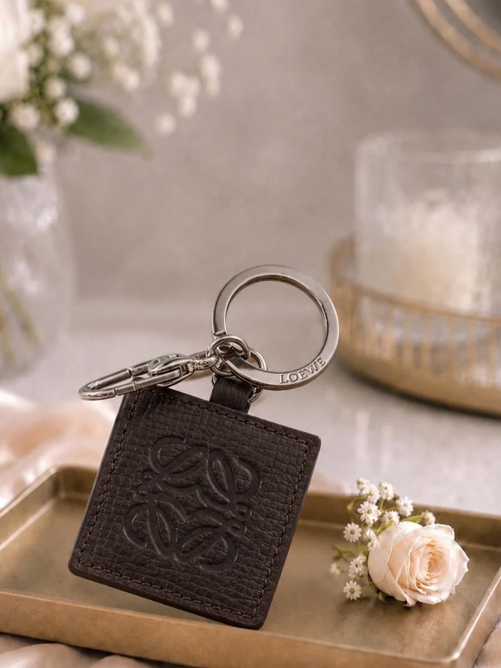 Loewe Dark Brown Leather Keyring/Keychain